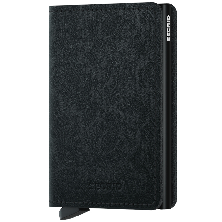 Schwarzes Secrid Miniwallet mit eingeprägtem Paisley-Muster