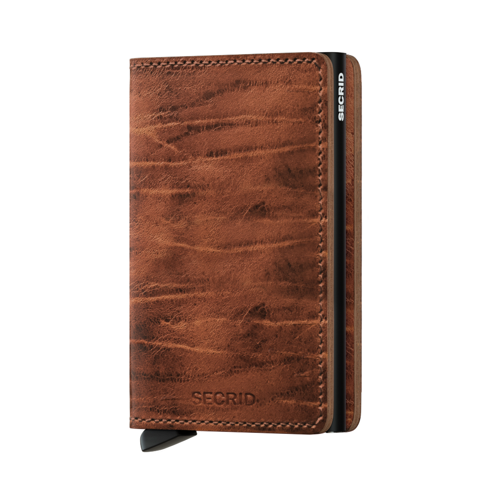 Braunes Secrid Slim Wallet aus Leder mit schützendem Karteneinschub